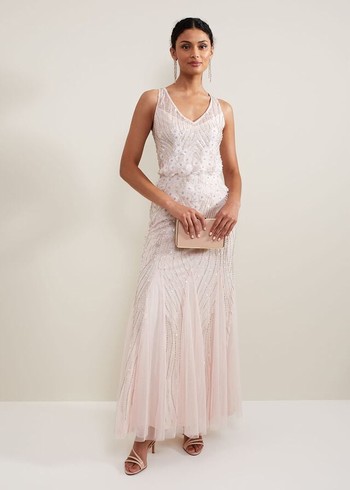 Phase Eight Lexi Ditsy Beaded Cowl Dress Pink Australia | SQ4187502